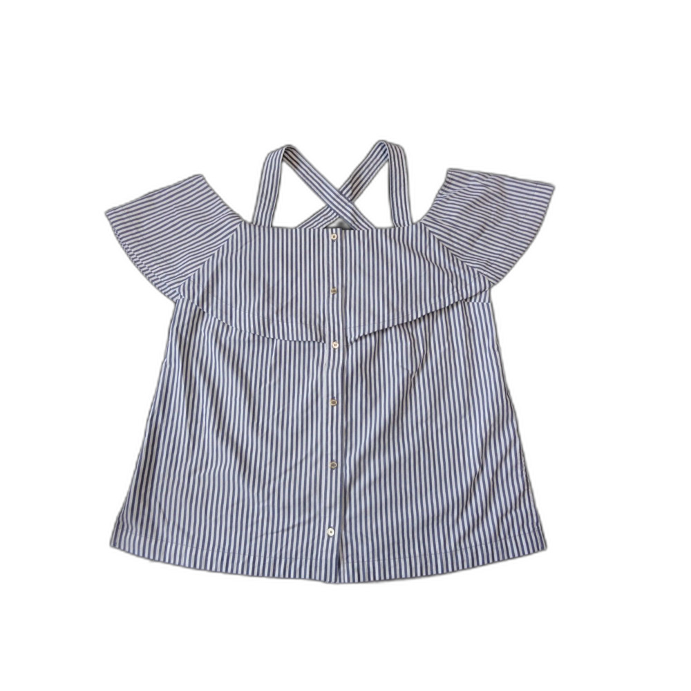 MICHAEL Michael Kors Navy White Striped Cold Shoulder Flutter Top Womens Size M